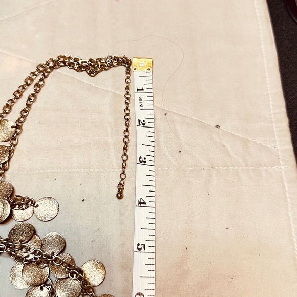 Gold Tone 4 Strand Layered Bib Necklace w/Several Round Discs per Layer - Picture 6 of 10